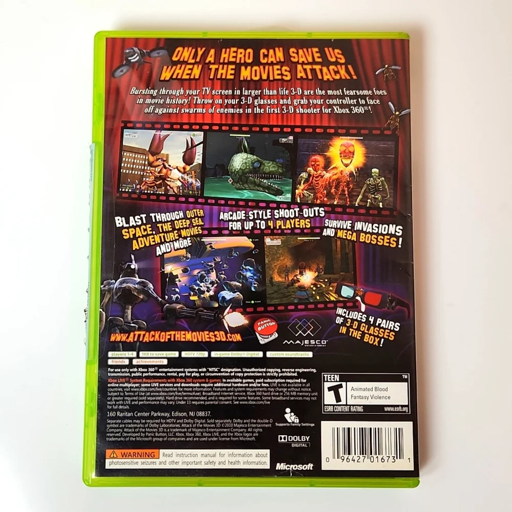 XBOX 360 Game Attack of the Movies 3D Cleaned & Tested *3D Glasses not i…